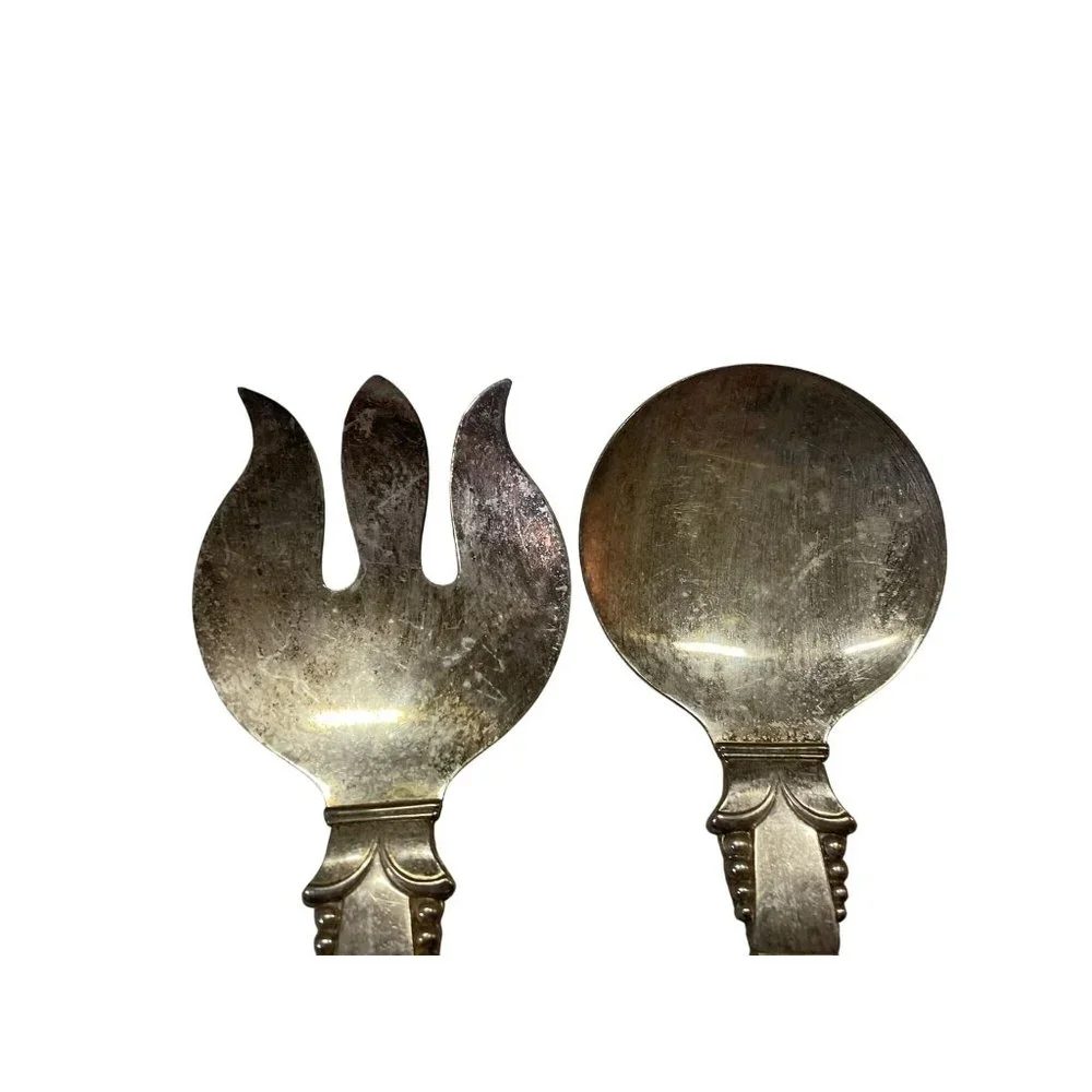 Vintage Originals by AL Serving Utensils Salad Used Silver on Copper 2 Piece